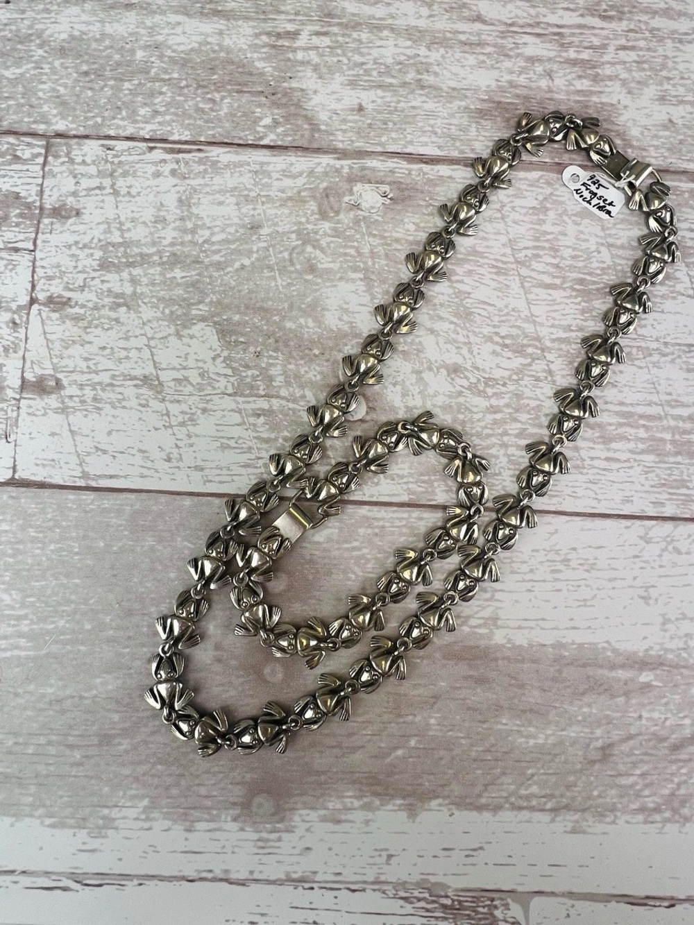 Sterling Silver Frog Link Necklace and Bracelet set